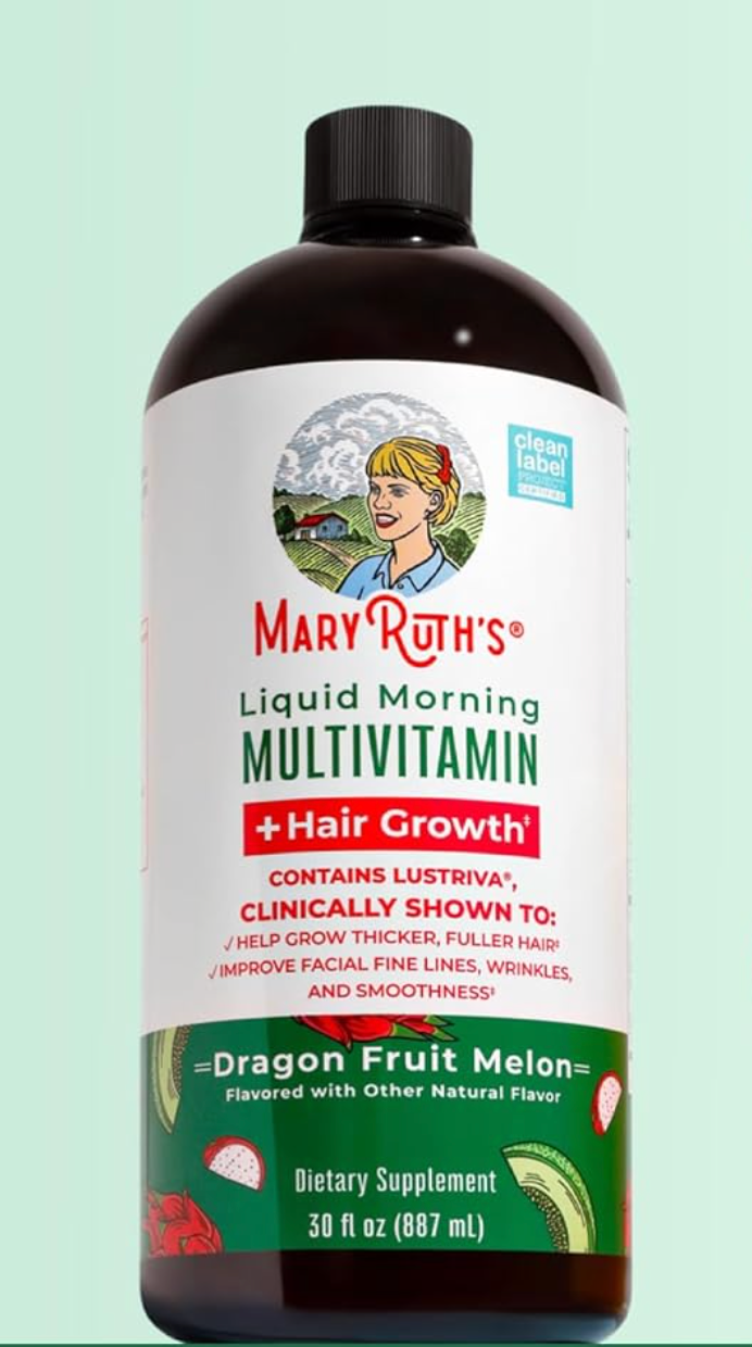MARYRUTH'S Liquid Multivitamin + Hair Growth| Dragon Fruit Flavour | Clinically Tested in Women for Thicker Hair & Facial Wrinkles | Biotin 10000mcg | 15.22 Fl Oz & 30 Oz