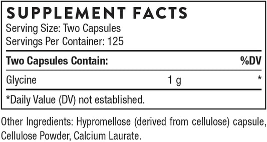 THORNE - Glycine - Supports Relaxation, Stress Management, Detoxification & Healthy Muscle Function* - Amino Acid Supplement - Third-Party Certified - Gluten, Dairy & Soy-Free - 250 Capsules