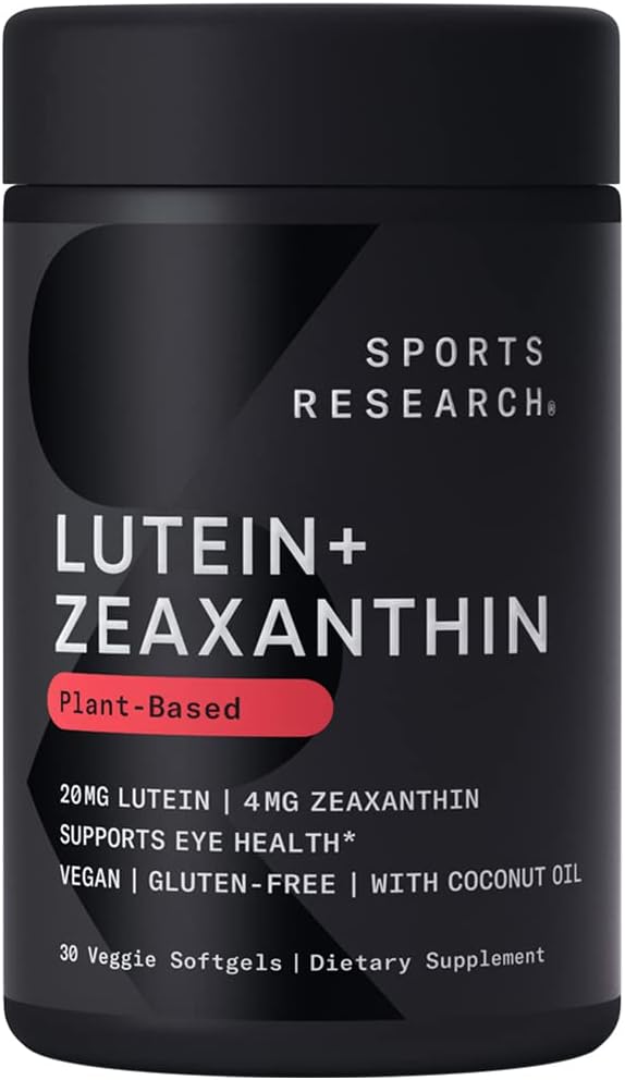 Sports Research® Lutein + Zeaxanthin w/Organic Coconut Oil, 120 Plantgels™ | Vegan Lutein w/ Lute-Gen® Eye Health Supplement | Plant-Based, Vegan Certified, Non-GMO Verified - 120 Servings