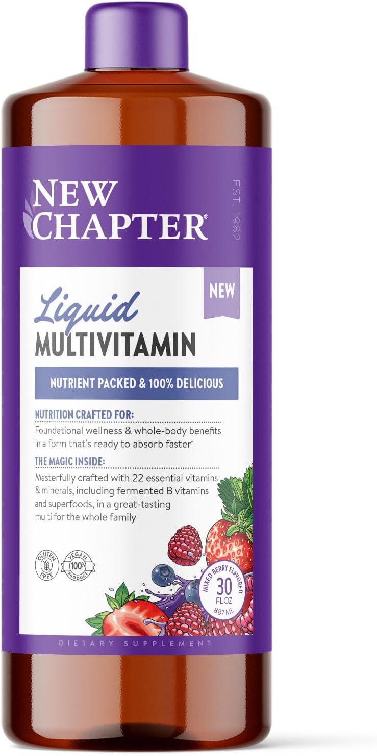 New Chapter Liquid Multivitamin + Mineral Supplement - Whole-Body Support for Adults, Teens & Kids 2+* - 22 Essential Vitamins & Minerals - Ready to Absorb Faster - Orange Mango Flavored - 30 oz