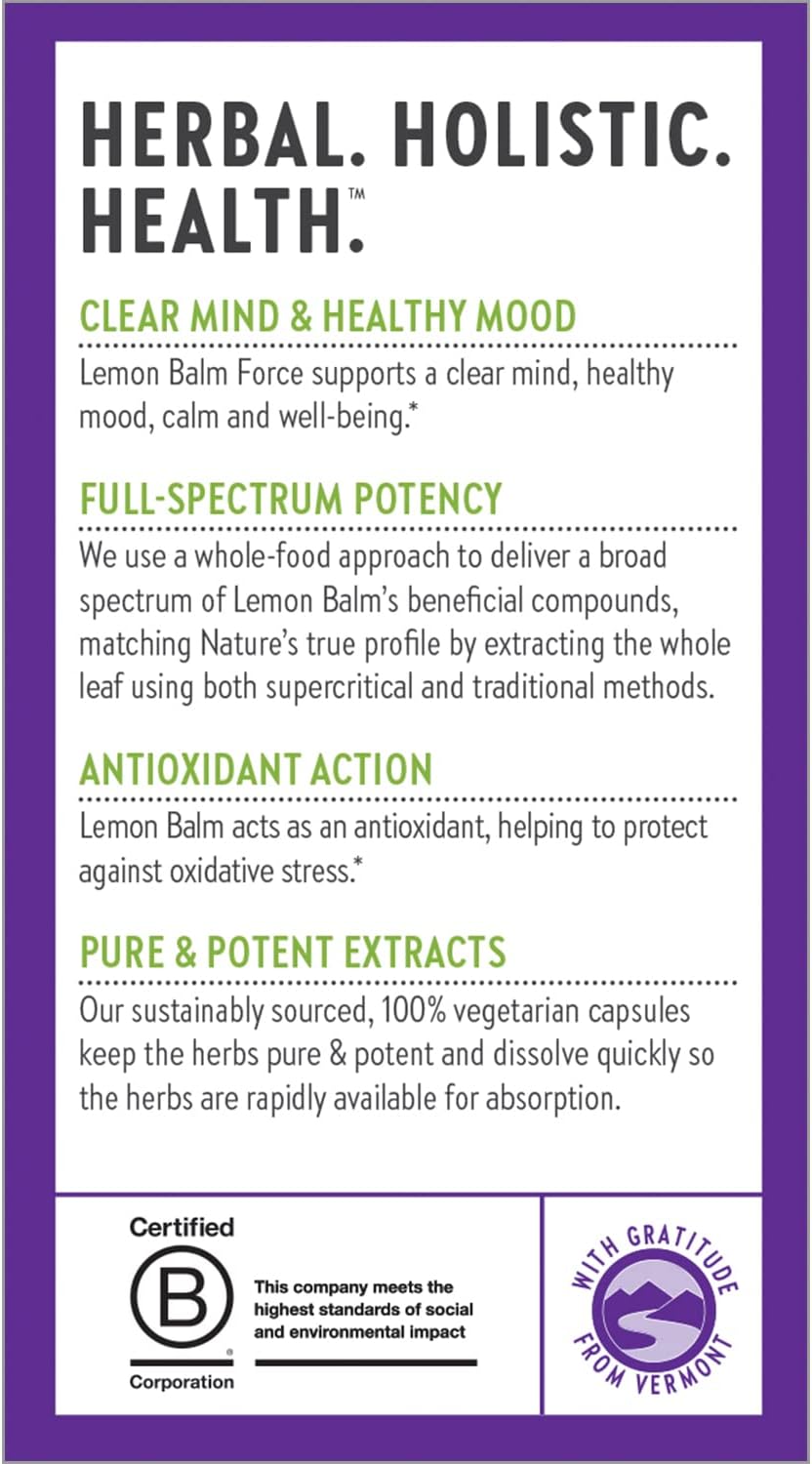 New Chapter Lemon Balm Force with Supercritical Lemon Balm for Mood Support + Immune Support + Non-GMO Ingredients - 30 ct Vegetarian Capsules