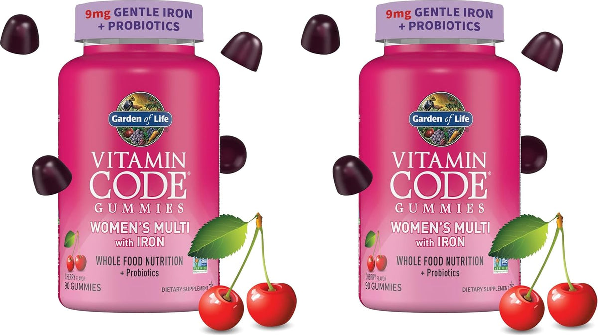 Garden of Life Vitamin Code Women's Multivitamin Gummies with Iron and Probiotics for Immune Health, Digestive Support, and Energy Support, Non-GMO, Cherry Flavor, 90 Gummies