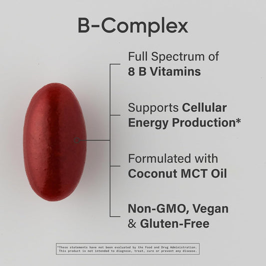 Sports Research® Vitamin B-Complex, 60 Count Plantgels™ | Full Spectrum of B Vitamins with Methylated B12 & Folate - Gluten Free · Plant-Based · Non-GMO · Vegan-Friendly Formula