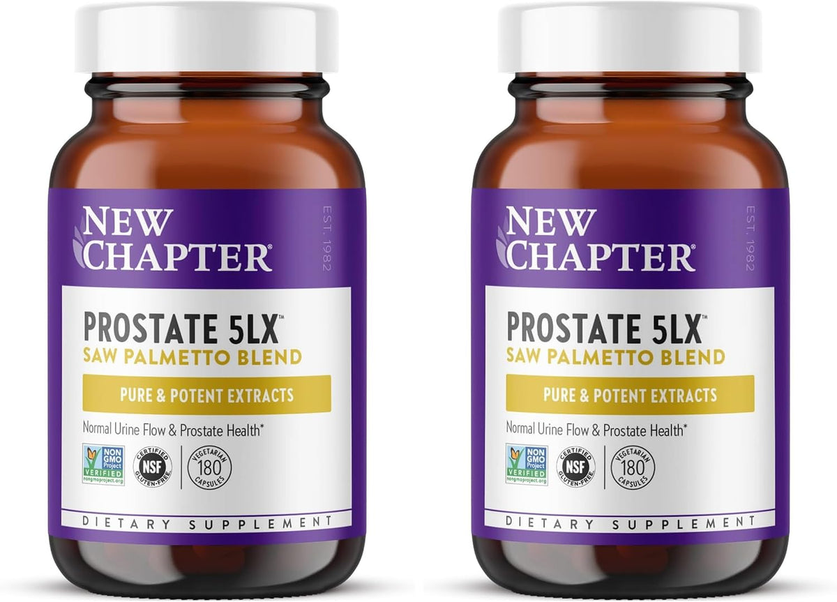 New Chapter Prostate Supplement - Prostate 5LX with Clinical Strength Saw Palmetto + Fermented Selenium for Men’s Wellness - 60 ct Vegetarian Capsule