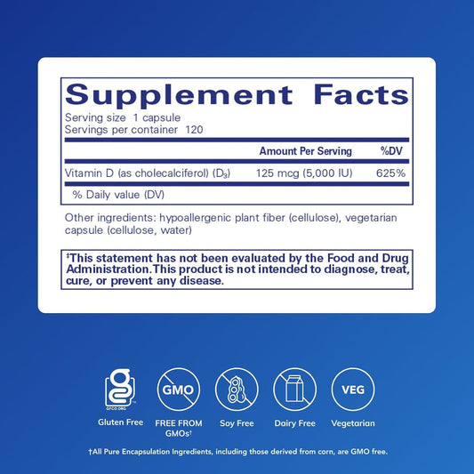Pure Encapsulations Vitamin D3 125 mcg (5,000 IU)