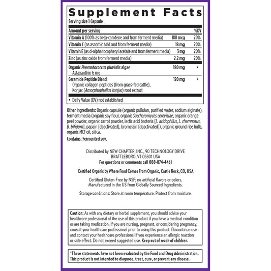 New Chapter Daily Skin Renewal Supplement, Clinical-Strength Astaxanthin for Youthful Skin Care + Collagen Protection with Vitamin C, Vitamin A, E & Zinc - 30 Capsules