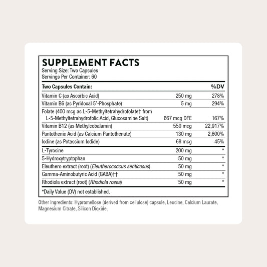 THORNE - Emotion Balance Support - Supports Mood & Stress Management* - Vitamins B6, B12 & C, 5-HTP, GABA, Rhodiola, Folate (5-MTHF) & L-Tyrosine - Third-Party Certified - Gluten-Free - 120 Capsules