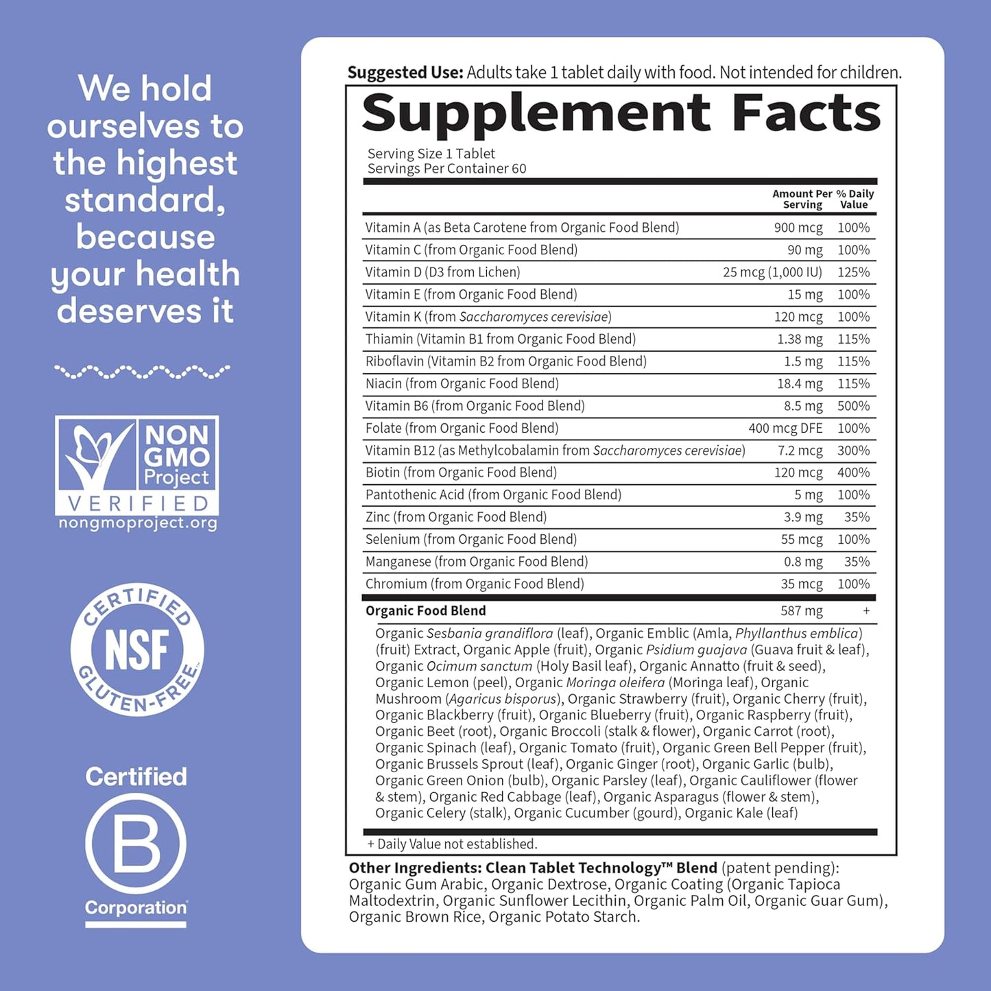 Garden of Life Once Daily Whole Food Multivitamin for Men, Organic Mens Vitamins & Minerals, Vitamin C, Zinc, Vegan, for Health & Well-Being