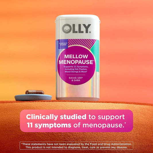OLLY Mellow Menopause Supplements for Women, Supports Hot Flashes, Vaginal Dryness & Occasional Mood Swings,* Estro-G100®, GABA, Vegan Capsules, 1 Month Supply - 30 Count