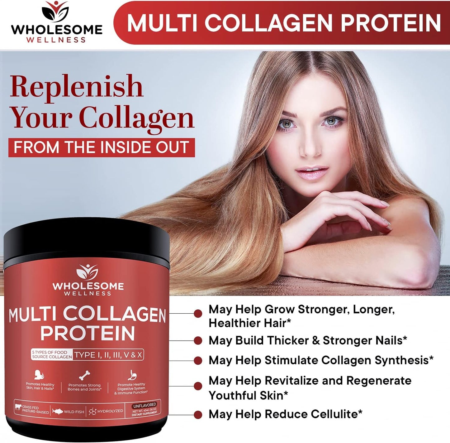 Wholesome Wellness Premium Multi Collagen Peptides Protein Powder