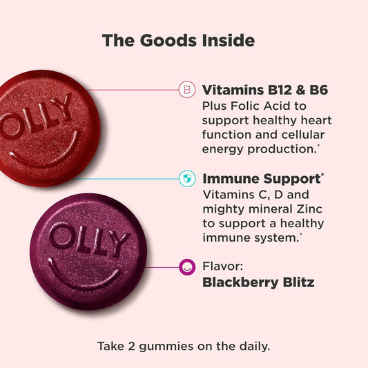 OLLY Men's Multivitamin Gummy, Vitamins A, C, D, E, B, Zinc, Blackberry Flavor