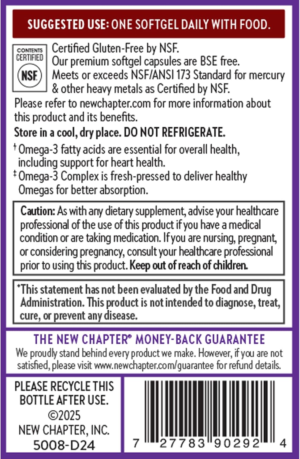 New Chapter Omega-3 Complex, 1000mg Softgels, Fish Oil Supplement Wild Alaskan Salmon for Heart, Brain, Eye, Joint & Skin Health Support - 30 Count