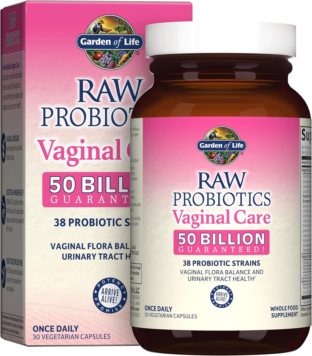 Garden of Life Raw Probiotics Vaginal Care - 50 Billion CFU - 38 Probiotic Strains - Supports Vaginal & Urinary Tract Health - Shelf Stable - 30 Vegetarian Capsules