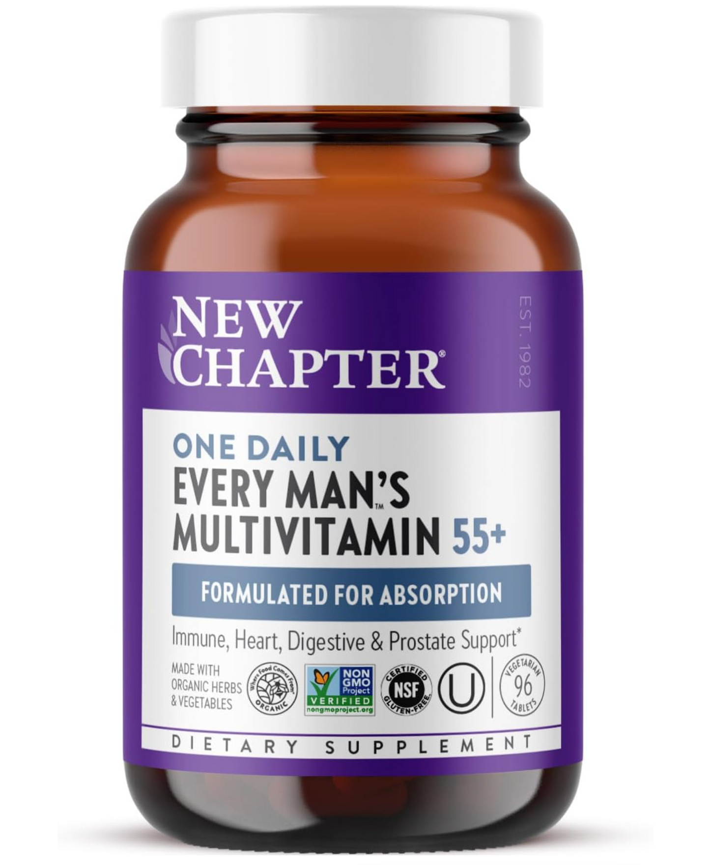 New Chapter Men’s Multivitamin 55+, Extra B6 & B12, D3, Astaxanthin, Vitamin C & Zinc, Immune, Heart, Cellular Energy, and Brain Health, Gentle on The Stomach, One Daily, Non-GMO