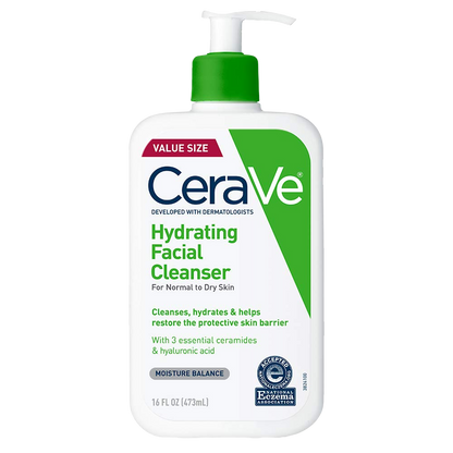 CeraVe Hydrating Facial Cleanser, Moisturizing Face Wash For Dry Skin, Hyaluronic Acid + Ceramides + Glycerin, Hydrating Cleanser For Normal To Dry Skin, National Eczema Association Certified