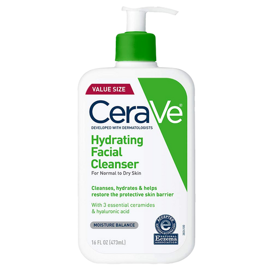 CeraVe Hydrating Facial Cleanser, Moisturizing Face Wash For Dry Skin, Hyaluronic Acid + Ceramides + Glycerin, Hydrating Cleanser For Normal To Dry Skin, National Eczema Association Certified