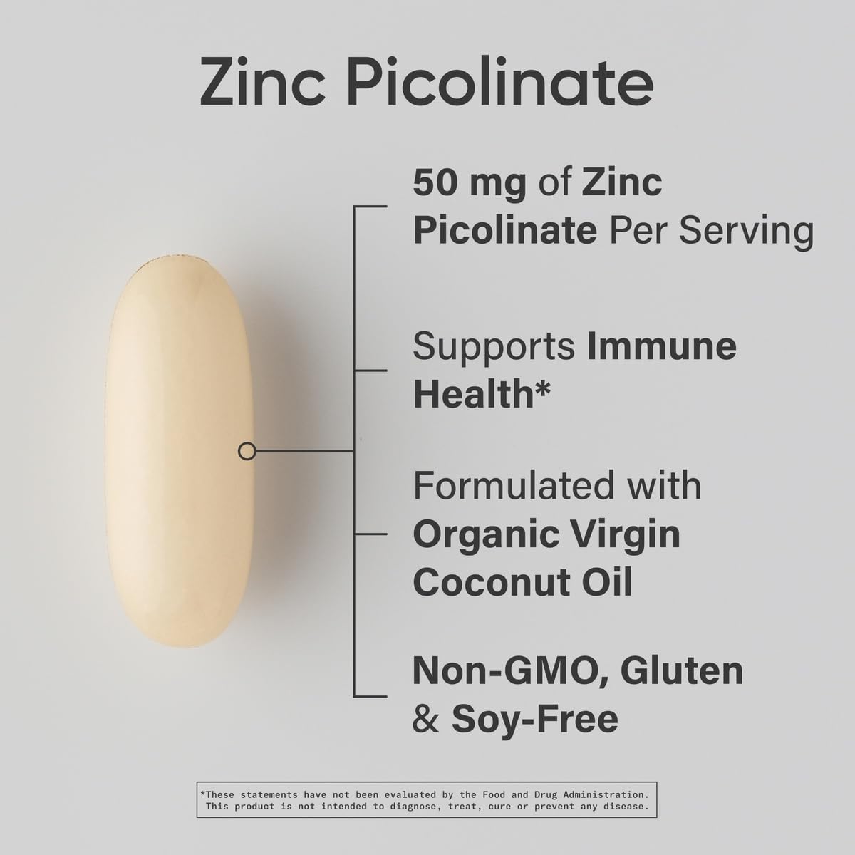Sports Research® Zinc Picolinate 50mg w/Organic Coconut Oil, 60 Softgels | High Potency Zinc Supplement for Healthy Immune & Enzyme Function - Non-GMO Tested & Gluten-Free, 60 Servings