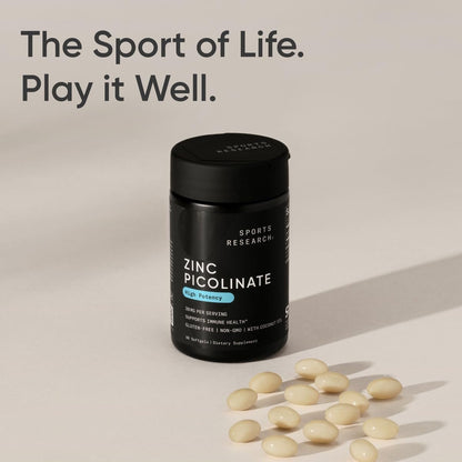 Sports Research® Zinc Picolinate 50mg w/Organic Coconut Oil, 60 Softgels | High Potency Zinc Supplement for Healthy Immune & Enzyme Function - Non-GMO Tested & Gluten-Free, 60 Servings