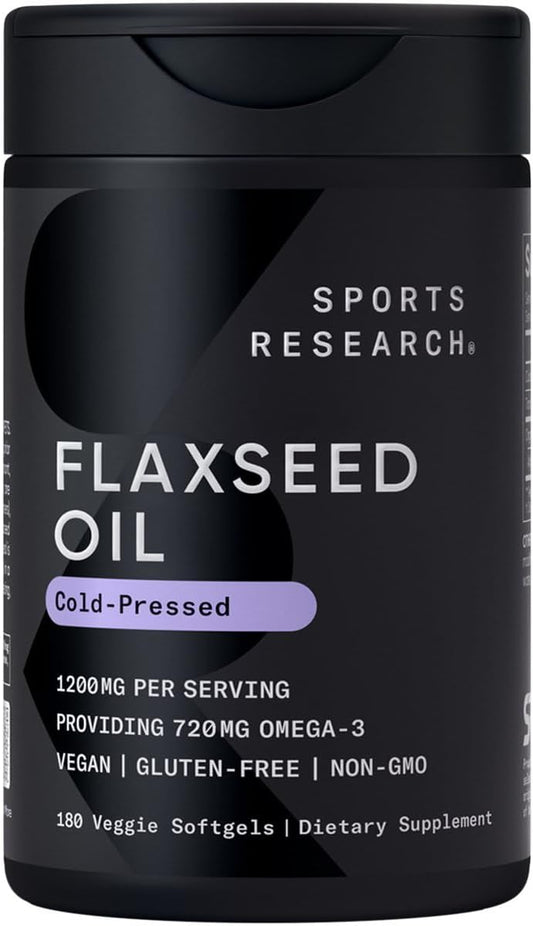 Sports Research® Vegan Flaxseed Oil 1200mg, 180 Plantgels™ | Herbal Supplement with Plant-Based ALA Omega 3 - Vegan Certified & Non-GMO Verified - Gluten, Soy & Carrageenan Free