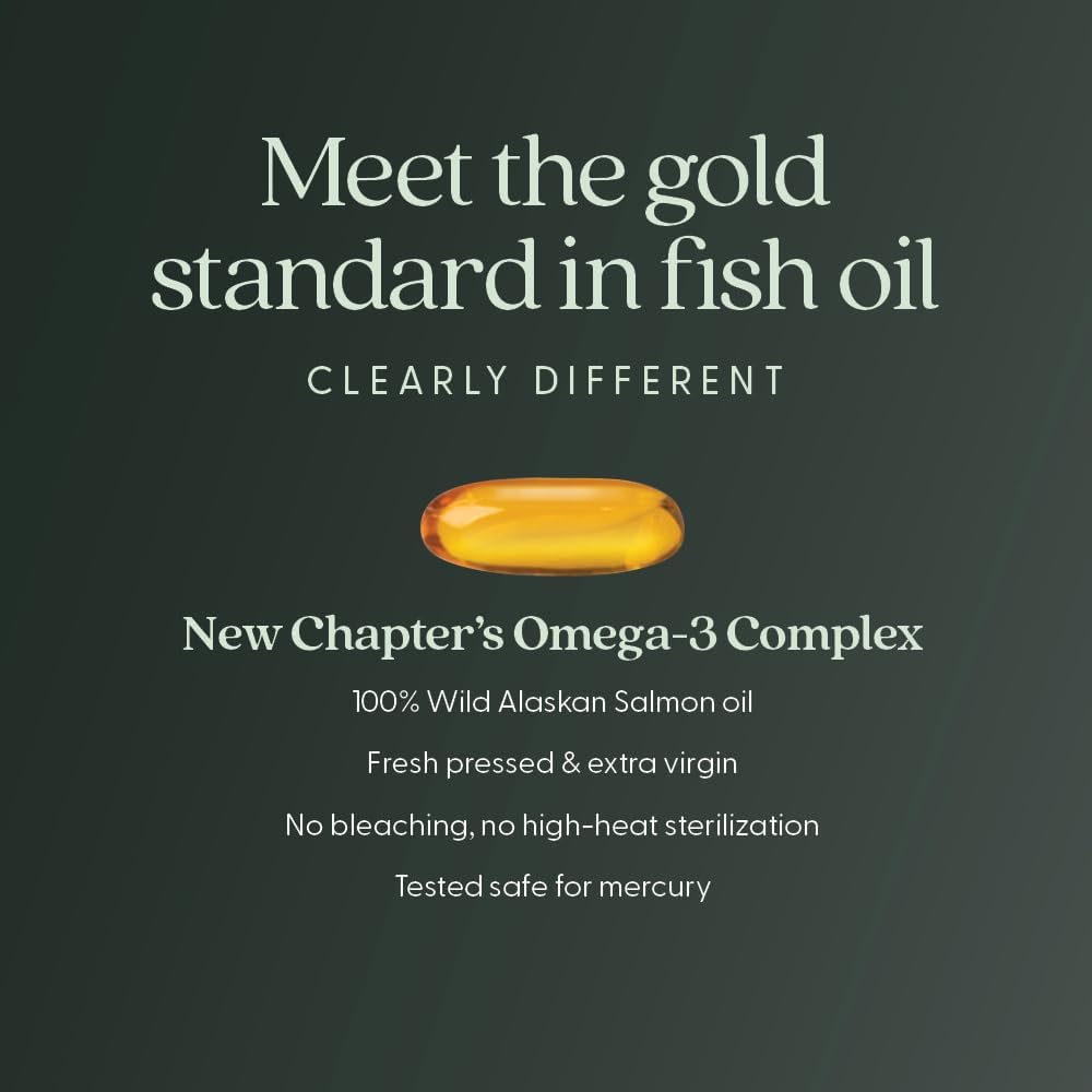 New Chapter Omega-3 Complex, 1000mg Softgels, Fish Oil Supplement Wild Alaskan Salmon for Heart, Brain, Eye, Joint & Skin Health Support - 30 Count