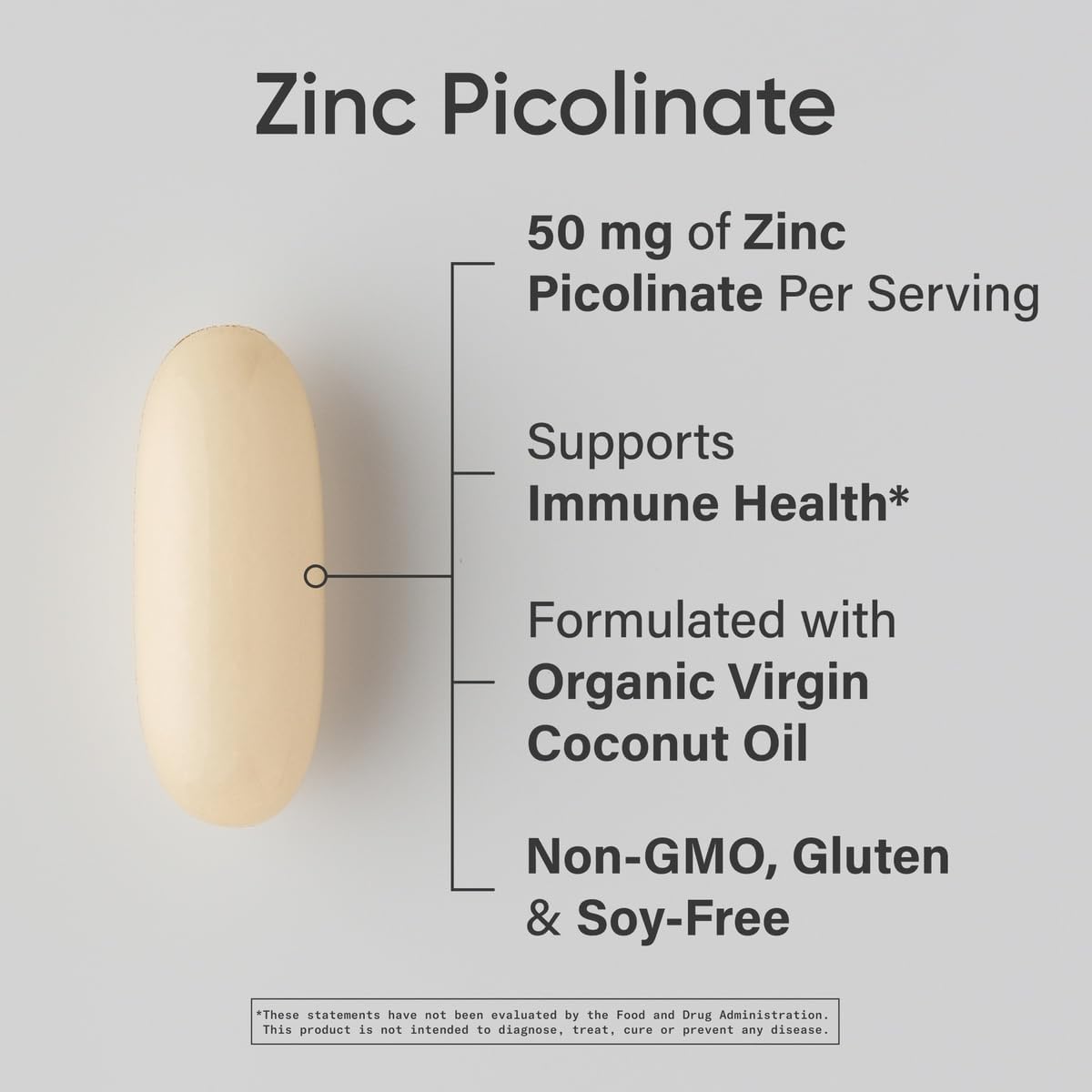 Sports Research® Zinc Picolinate 50mg w/Organic Coconut Oil, 60 Softgels | High Potency Zinc Supplement for Healthy Immune & Enzyme Function - Non-GMO Tested & Gluten-Free, 60 Servings