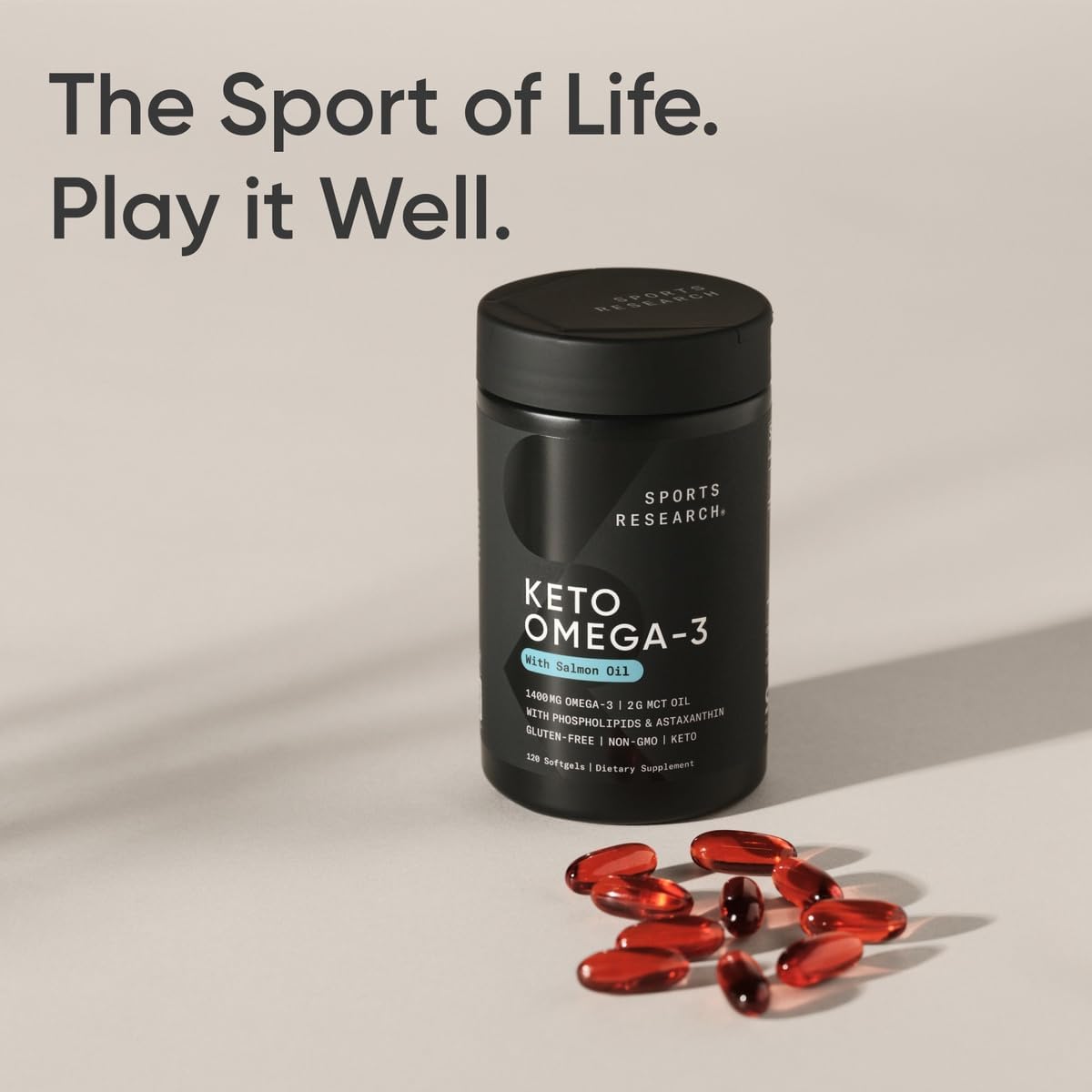 Sports Research® Keto Omega-3 Fish Oil 1400mg, 120 Softgels | Omega-3 Supplement from Wild Sockeye Salmon, Antarctic Krill Oil, Astaxanthin & MCT Oil - 1220mg of EPA & DHA per Serving