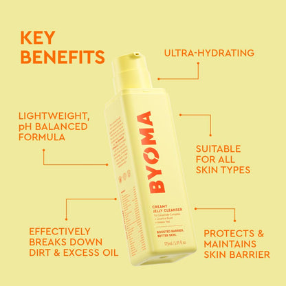 BYOMA Creamy Jelly Cleanser - Hydrating Facial Cleanser for Skin Barrier Repair -Tri-Ceramide Face Wash for Sensitive Skin & All Skin Types - Gently Removes Makeup & Excess Oil - 5.91 fl oz