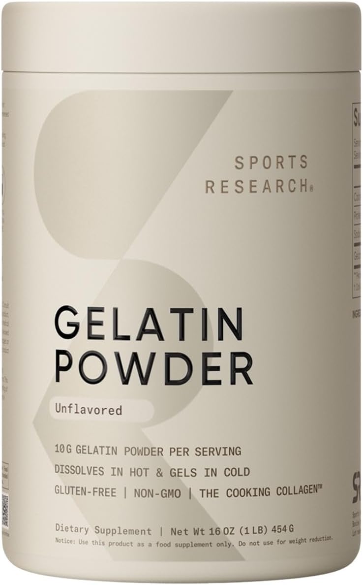 Sports Research® Gelatin Collagen Cooking Powder, 16oz | 10g Beef Gelatin from Grass-Fed Cows | Bone, Skin & Joint Health | Great for Cooking, Baking & Emulsifying - 45 Servings