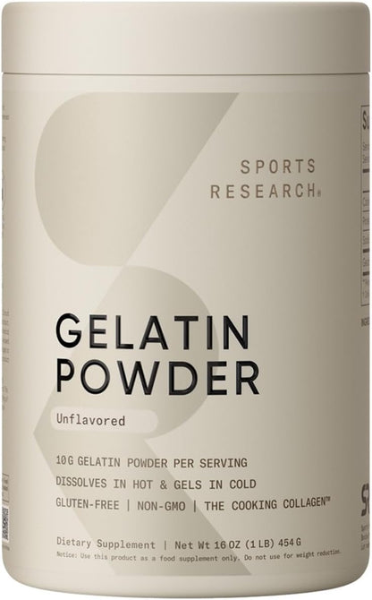 Sports Research® Gelatin Collagen Cooking Powder, 16oz | 10g Beef Gelatin from Grass-Fed Cows | Bone, Skin & Joint Health | Great for Cooking, Baking & Emulsifying - 45 Servings