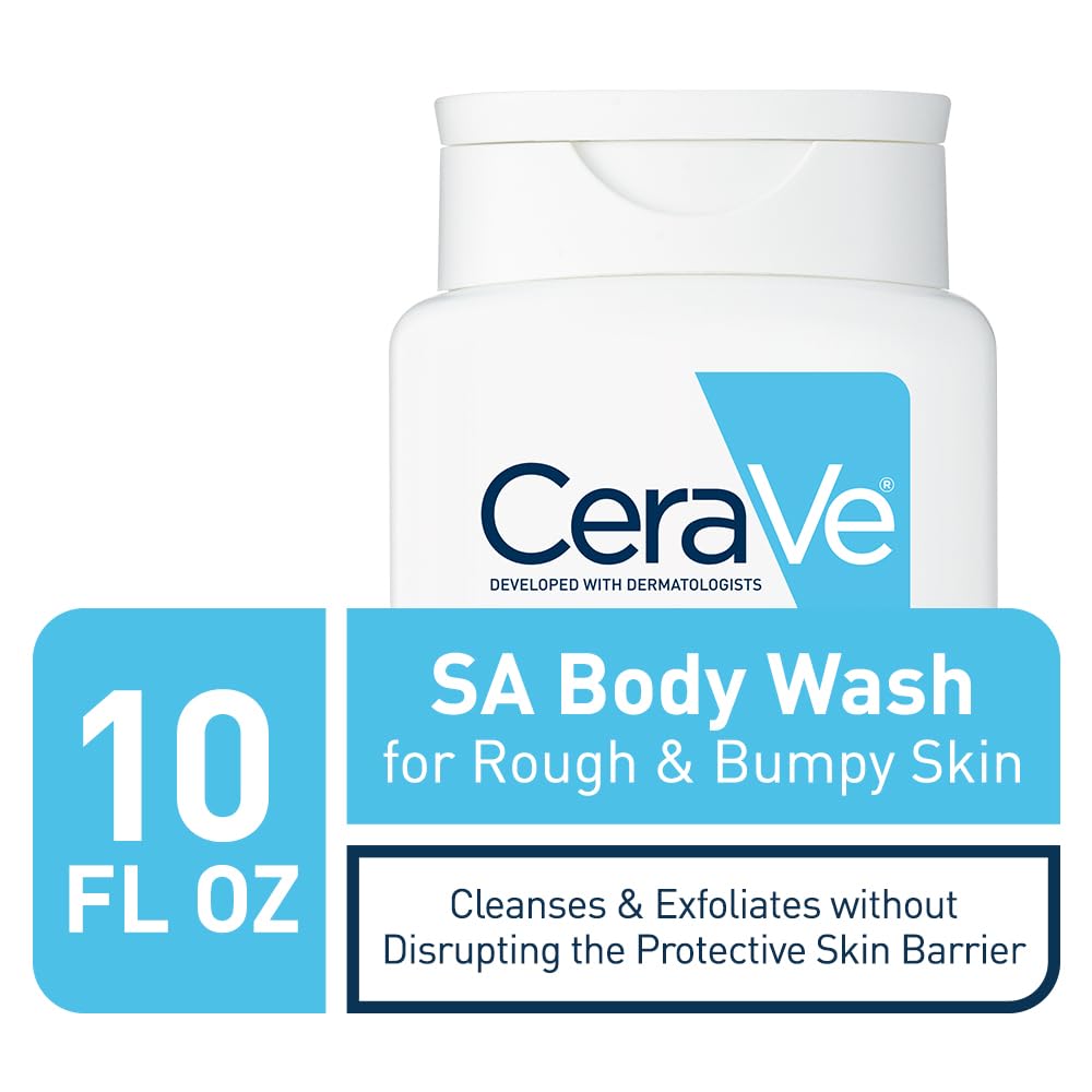 CeraVe Body Wash with Salicylic Acid, Fragrance Free Body Wash to Exfoliate Rough and Bumpy Skin, Allergy Tested, 10 Oz