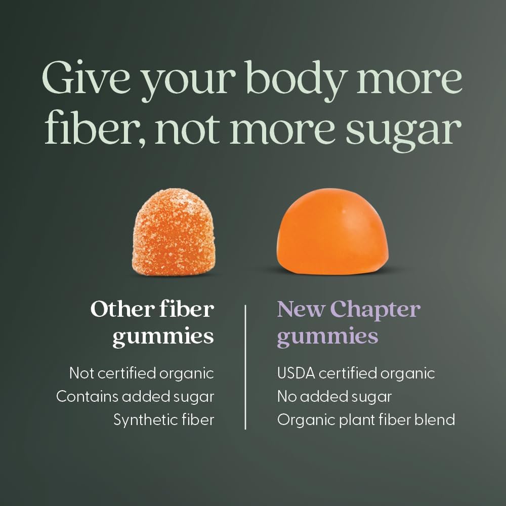 New Chapter Organic Fiber Gummies - Prebiotic Fiber for Digestive & Gut Health Support* - No Added Sugar - USDA Organic, Non-GMO & Vegetarian - 60 Gummies