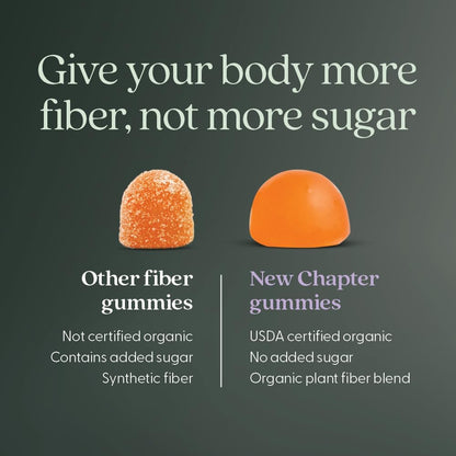 New Chapter Organic Fiber Gummies - Prebiotic Fiber for Digestive & Gut Health Support* - No Added Sugar - USDA Organic, Non-GMO & Vegetarian - 60 Gummies