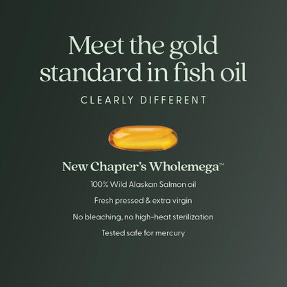 New Chapter Wholemega Fish Oil Supplement - 2000mg per Serving, Clinically Proven Wild Alaskan Salmon Oil with Omega-3 + Vitamin D3 + Astaxanthin, 60 Softgels