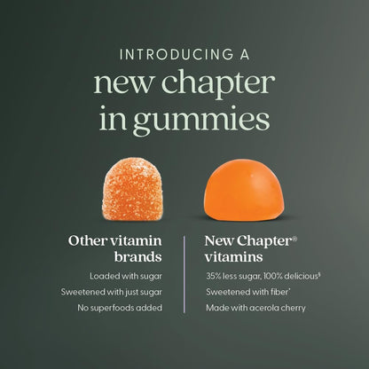 New Chapter Vitamin C+ Gummies – 35% Less Sugar§, Excellent Source of Vitamin C, Two Daily Gummies for Immune Support with Acerola Cherry, Vegan, Non-GMO, Gluten Free, Citrus Flavored, 60ct