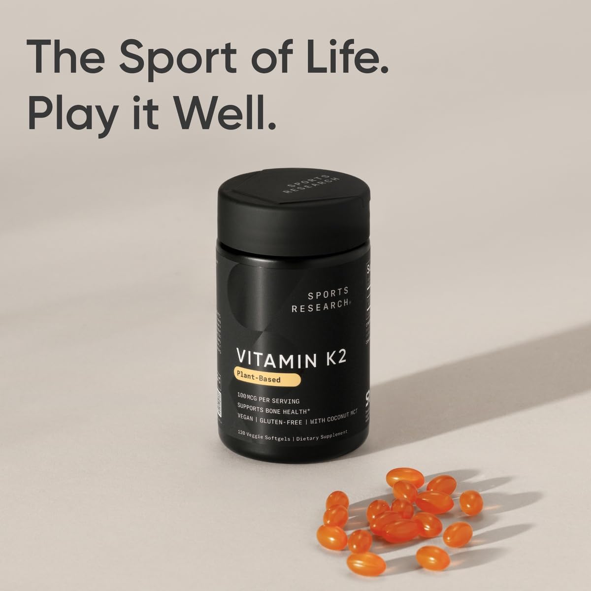 Sports Research® Vitamin K2 as MK-7 100mcg, 60 Count Plantgels™ | Supports Bone & Heart Health w/Highly Bioavailable MK-7 & Coconut MCT oil for Better Absorption · Plant-Based, Soy-Free