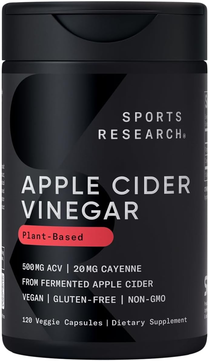 Sports Research® Organic Apple Cider Vinegar Sugar-Free Gummies, 60 Count | ACV 500mg For Diet Cleanses & Digestion | Non-GMO, Certified Vegan, Gluten Free
