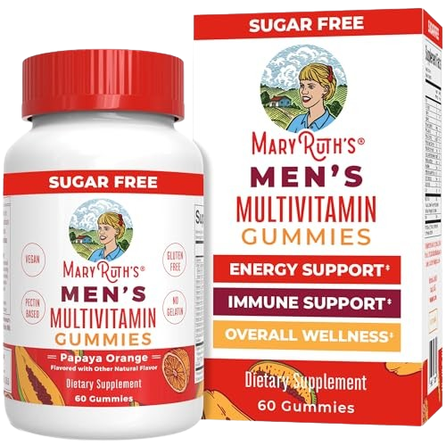 MaryRuth's Multivitamin Gummies for Men | Vitamin A, C, D, E, B6, B12, Biotin, Zinc | Energy Metabolism | Immunity | Bone Health | Cellular Health | Vegan | Non-GMO | Gluten & Sugar Free | 60 Count