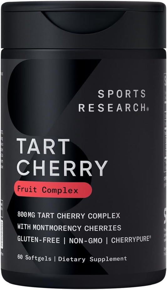 Sports Research® Tart Cherry Fruit Complex 800mg, 60 Softgels | Made from Montmorency Tart Cherries | Non-GMO, Gluten Free, 60 Servings