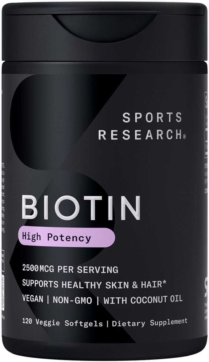 Sports Research® Hair, Skin & Nails Complex, 60 Softgels | Supports Hair Volume, Glowing Skin & Strong Nails - w/Lustriva® Biotin, Collagen, Hyaluronic Acid & KeraGLO® Keratin