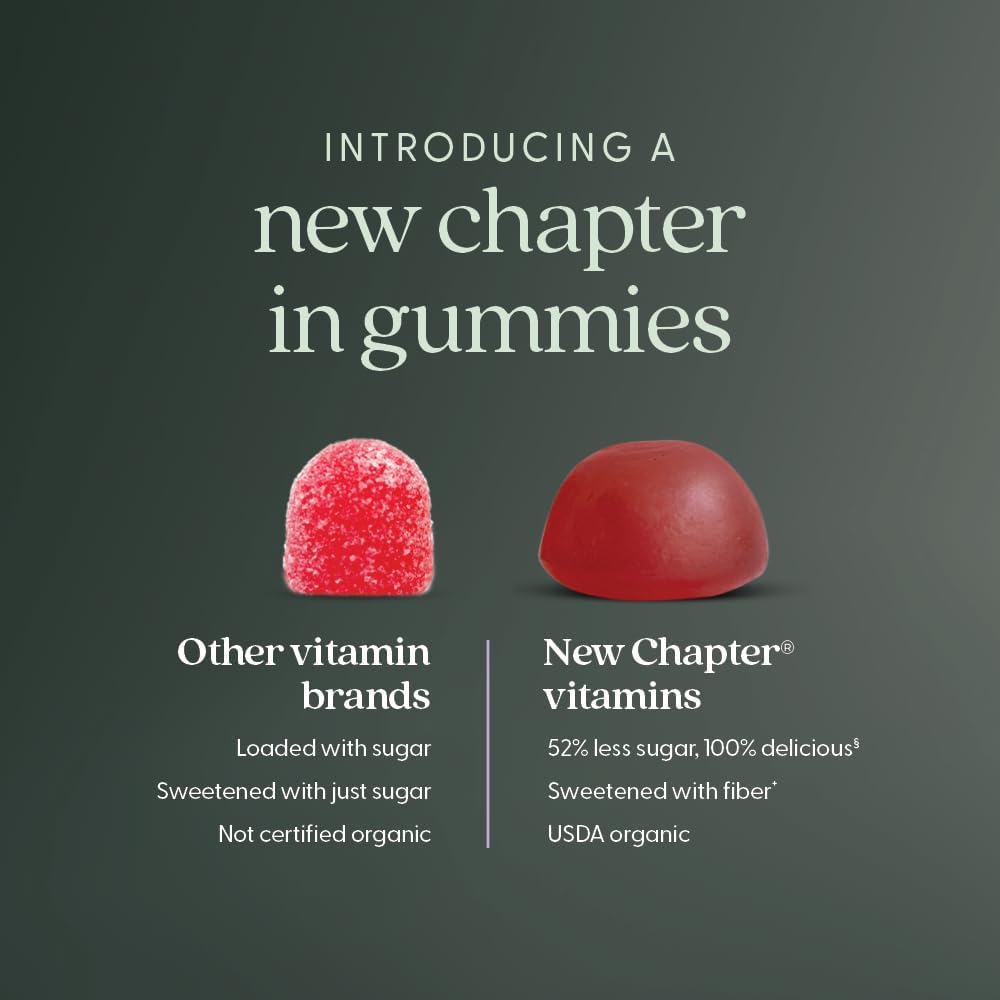 New Chapter Organic Vitamin D3+ Gummies – 52% Less Sugar§, 1,000 IU USDA Organic Vitamin D, ONE Daily Gummy for Strong Bones & Muscle Function, Non-GMO, Gluten Free, Mixed Berry Flavored, 60ct