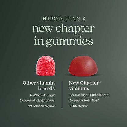 New Chapter Organic Vitamin D3+ Gummies – 52% Less Sugar§, 1,000 IU USDA Organic Vitamin D, ONE Daily Gummy for Strong Bones & Muscle Function, Non-GMO, Gluten Free, Mixed Berry Flavored, 60ct
