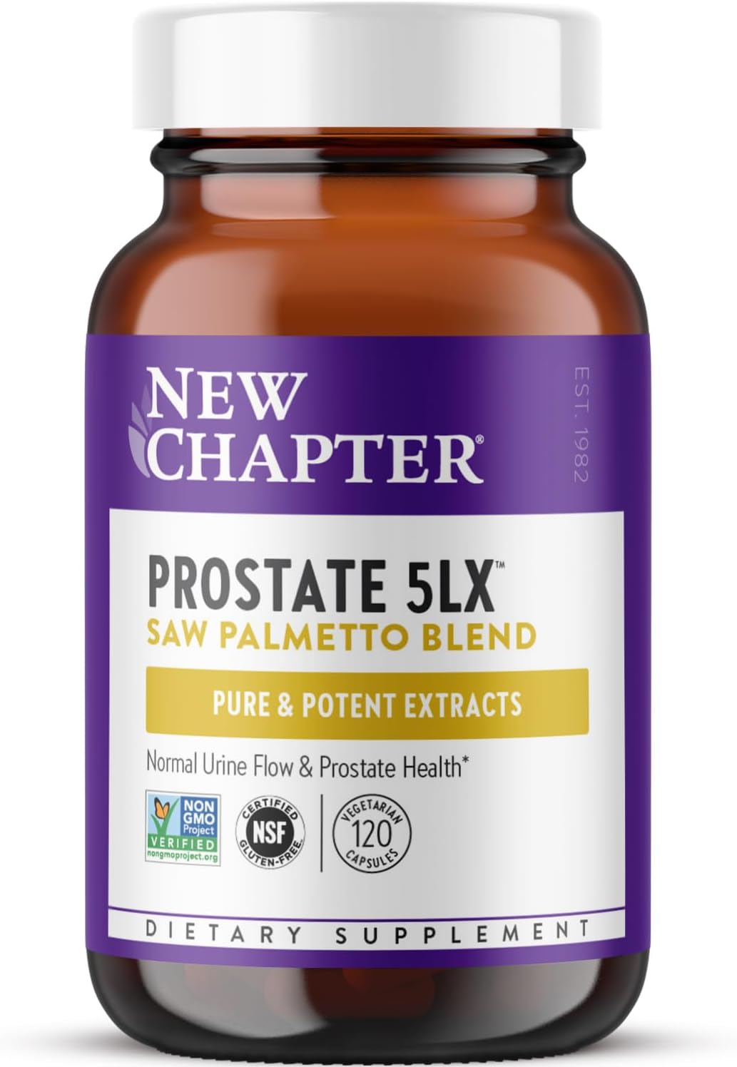 New Chapter Prostate Supplement - Prostate 5LX with Clinical Strength Saw Palmetto + Fermented Selenium for Men’s Wellness - 60 ct Vegetarian Capsule