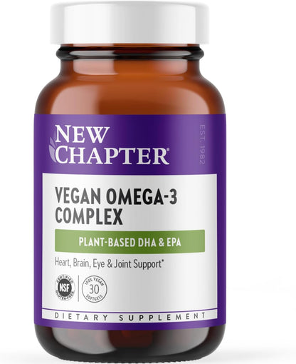 New Chapter Vegan DHA, EPA, and DPA Supplement- Vegan Omega-3 Complex for Heart, Brain, Eye & Joint Support - 30 Softgels
