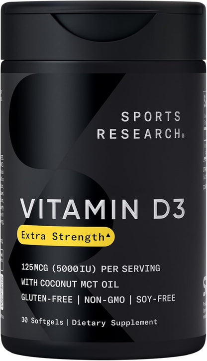 Sports Research® Vitamin D3 2000iu/50mcg with Coconut Oil, 360 Softgels | Double Strength Vitamin D Supplement | Immune, Bone, Mood Support | Non-GMO, Soy Free - 360 Servings