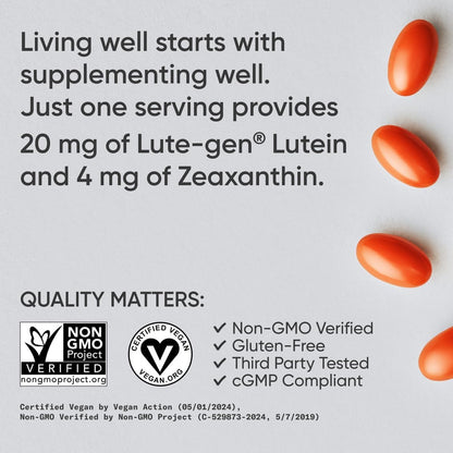 Sports Research® Lutein + Zeaxanthin w/Organic Coconut Oil, 120 Plantgels™ | Vegan Lutein w/ Lute-Gen® Eye Health Supplement | Plant-Based, Vegan Certified, Non-GMO Verified - 120 Servings
