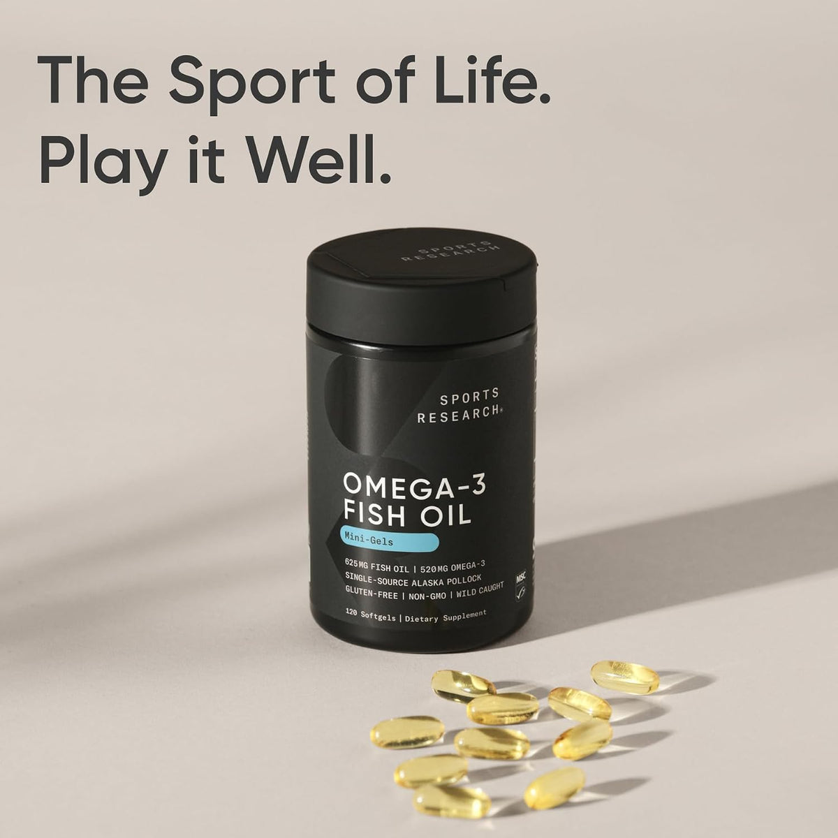 Sports Research® Omega-3 Fish Oil Minis from Wild Alaska Pollock, 120 Count | Easy to Swallow Mini-Softgel, Always Fresh Never Fishy, 345mg EPA 130mg DHA per Softgel, MSC Certified Sustainable, Non-GMO
