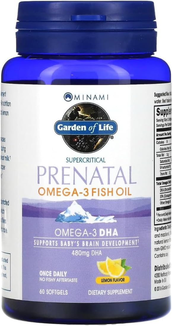 Garden of Life Minami Prenatal Omega-3 DHA Fish Oil Supplement with 480mg DHA & 104mg EPA – Prenatal Omega 3 Fish Oil for Pregnancy & Breastfeeding, Non-GMO, Lemon Flavored, 30 Softgels