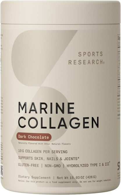 Sports Research® Collagen Beauty Complex - 30 Servings (Unflavored) | 5g Marine Collagen Peptides with Hyaluronic Acid, Vitamin C + Biotin | Skin & Joint Health | Pescatarian Freindly, Non-GMO