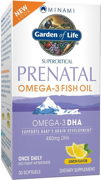 Garden of Life Minami Prenatal Omega-3 DHA Fish Oil Supplement with 480mg DHA & 104mg EPA – Prenatal Omega 3 Fish Oil for Pregnancy & Breastfeeding, Non-GMO, Lemon Flavored, 30 Softgels