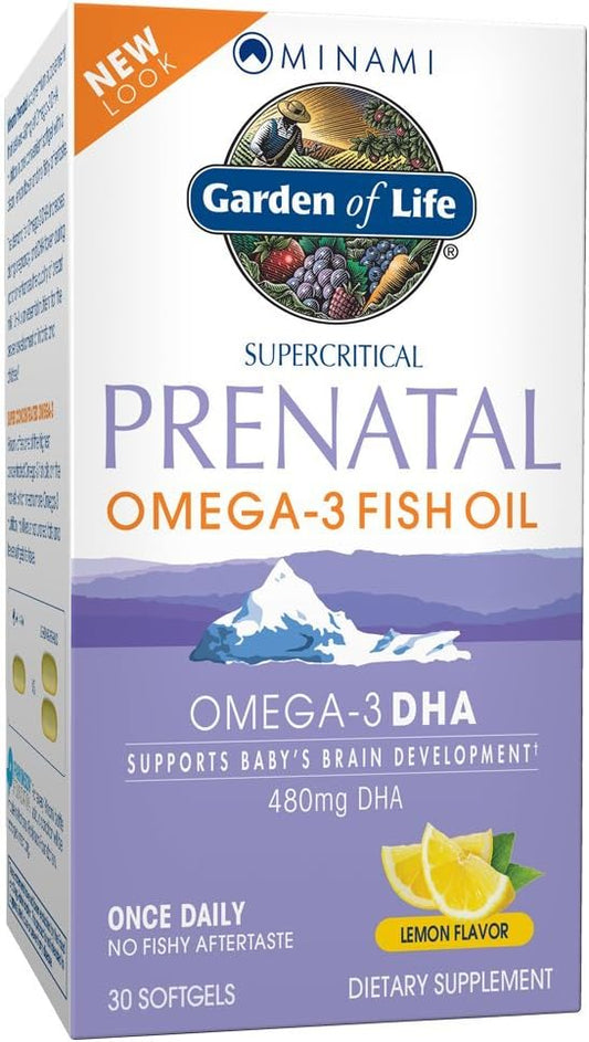 Garden of Life Minami Prenatal Omega-3 DHA Fish Oil Supplement with 480mg DHA & 104mg EPA – Prenatal Omega 3 Fish Oil for Pregnancy & Breastfeeding, Non-GMO, Lemon Flavored, 30 Softgels